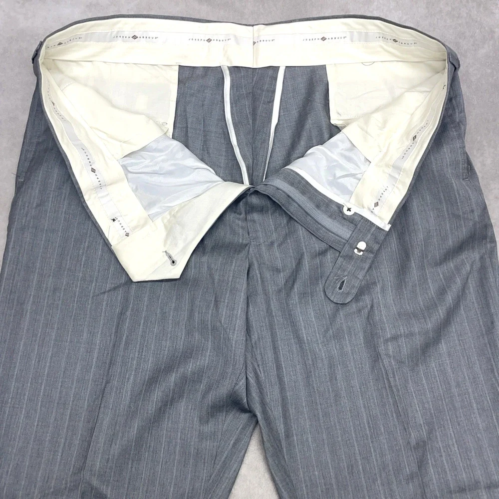 Joseph Abboud Men's 40x34.5 No Hem Gray Dress Pants 100% Wool Striped Flat Front